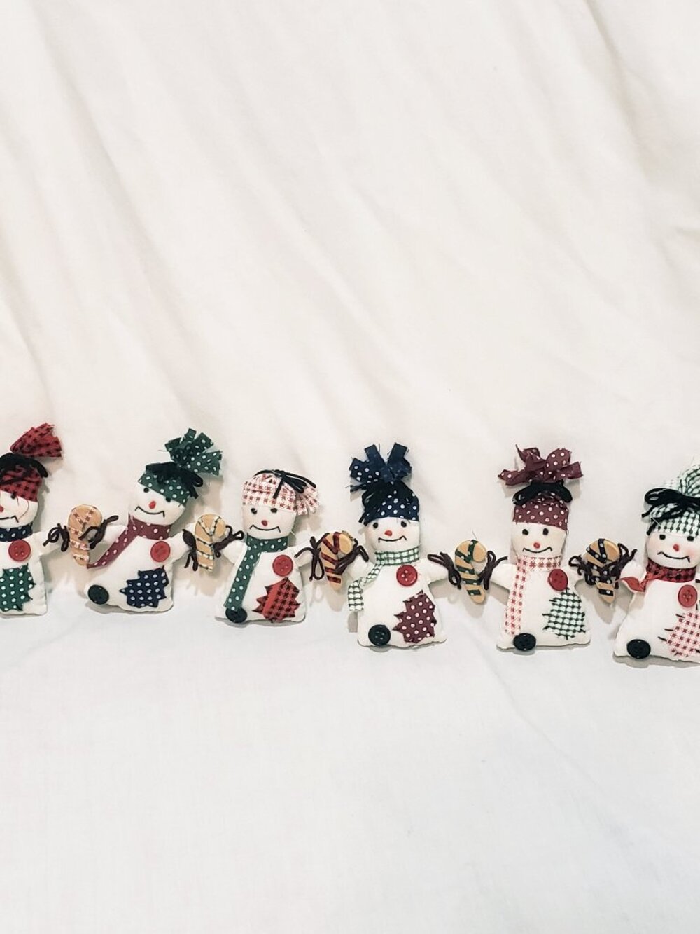 Snowman Garland Christmas Tree Ornament 16" Fabric Buttons Terry's Village